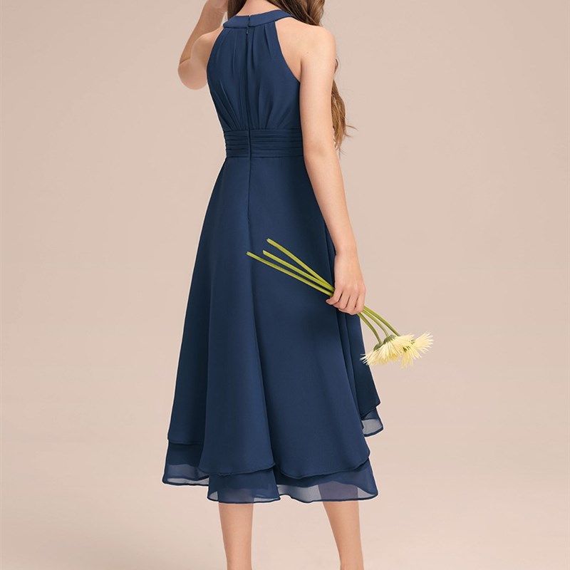 女童黑色晚礼服公主裙高端音乐会小提琴演出服前短后长雪纺钢琴夏