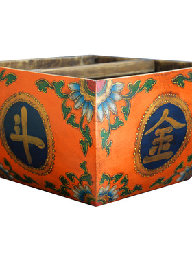 实木米斗手绘花摆件升子装饰花器中式仿复古做旧日进斗金招财好运