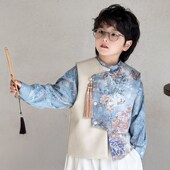 儿童唐装 2025新款 新中式 春夏季 汉服宝宝周岁礼服 男童国风马甲套装