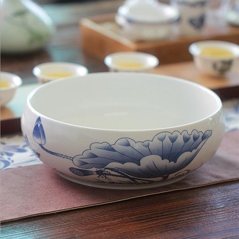 烟灰缸小号家用客厅中式办公室 多功能果皮垃圾瓷缸 茶洗水盂笔洗