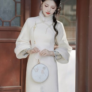 冬季旗袍唐装中国风女装秋冬伴娘服礼服国风冬装新中式女装秋冬款