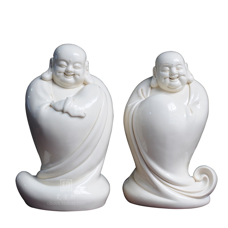 福在眼前德化陶瓷白瓷弥勒站立可爱笑佛家居办公室桌面工艺品摆件