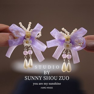 汉服配饰古装儿童头饰古风流苏发饰小女孩发夹发卡网纱短发发量少