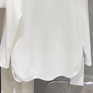 打底衫女白色内搭秋冬u领宽松中长款加绒大码胖mm长袖上衣显瘦女