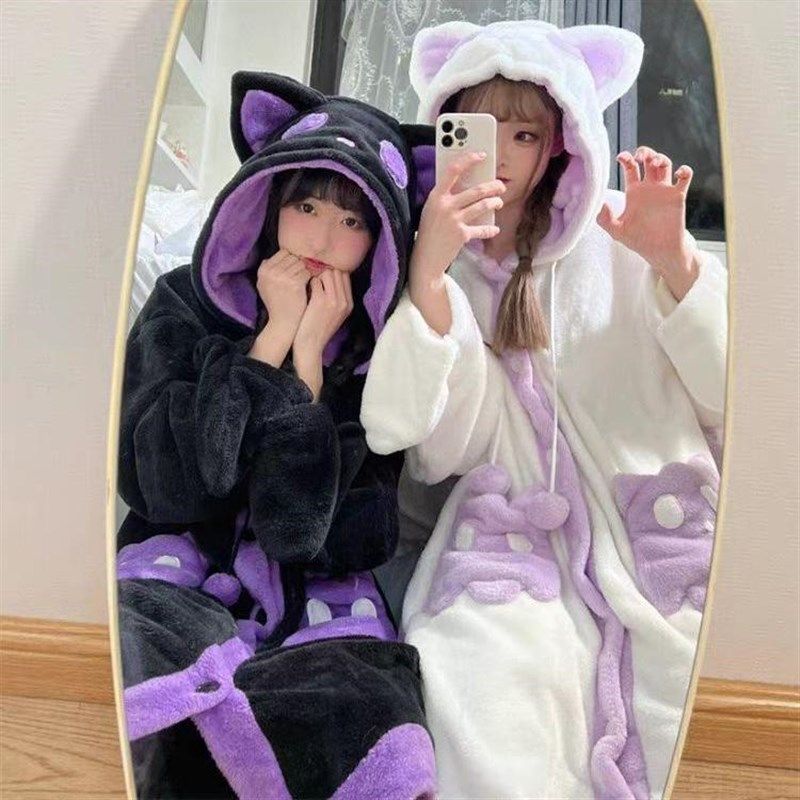 可爱小幽灵珊瑚绒睡衣女秋冬季连帽情侣睡袍闺蜜睡裙大码家居服,女士内衣/男士内衣/家居服,睡袍/浴袍,淘宝优惠券,粉丝福利购,淘宝优惠卷
