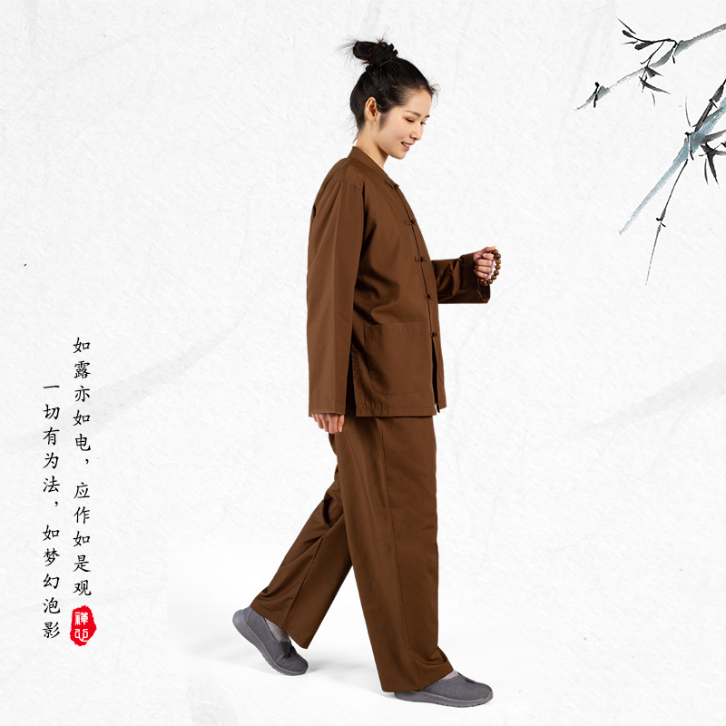 丝光棉居士服套装男女款居士禅修服传统布扣僧衣僧服海青服四季款