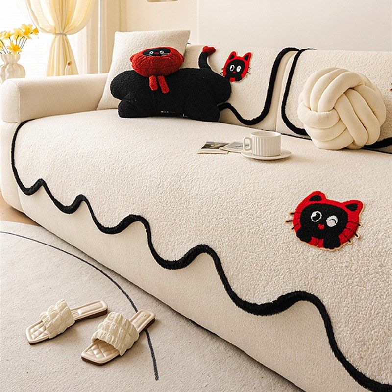 奶油风卡通沙发垫冬2025新款防滑毛绒沙发坐垫子直排异形靠背盖布,居家布艺,沙发垫,淘宝优惠券,粉丝福利购,淘宝优惠卷