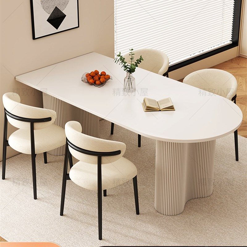 奶油风岩板餐桌家用小户型长方形出租房用桌椅组合岛台一体饭桌子,住宅家具,岩板餐桌,淘宝优惠券,粉丝福利购,淘宝优惠卷