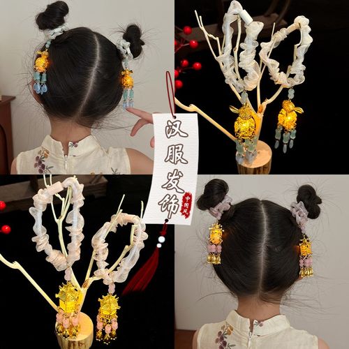 儿童灯笼发圈中秋头饰发光流苏发绳小女孩古风汉服发饰女童丸子头