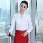 空姐白色衬衫 制服OL百搭衬衣 南航空乘面试装 女长袖 v领工作服修身