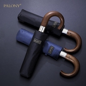 黑胶遮阳10骨加固防风加大号双人雨伞男士 复古商务木柄自动折叠伞