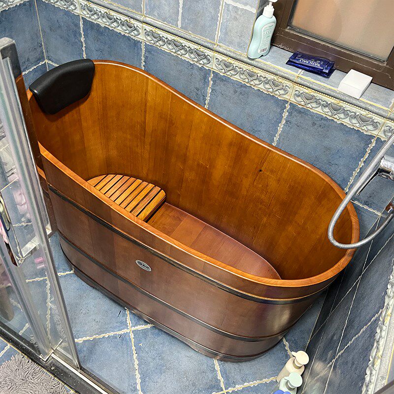 尚田橡木皓月成人泡澡木桶家用沐浴桶实木洗澡桶1米1长椭圆形浴盆