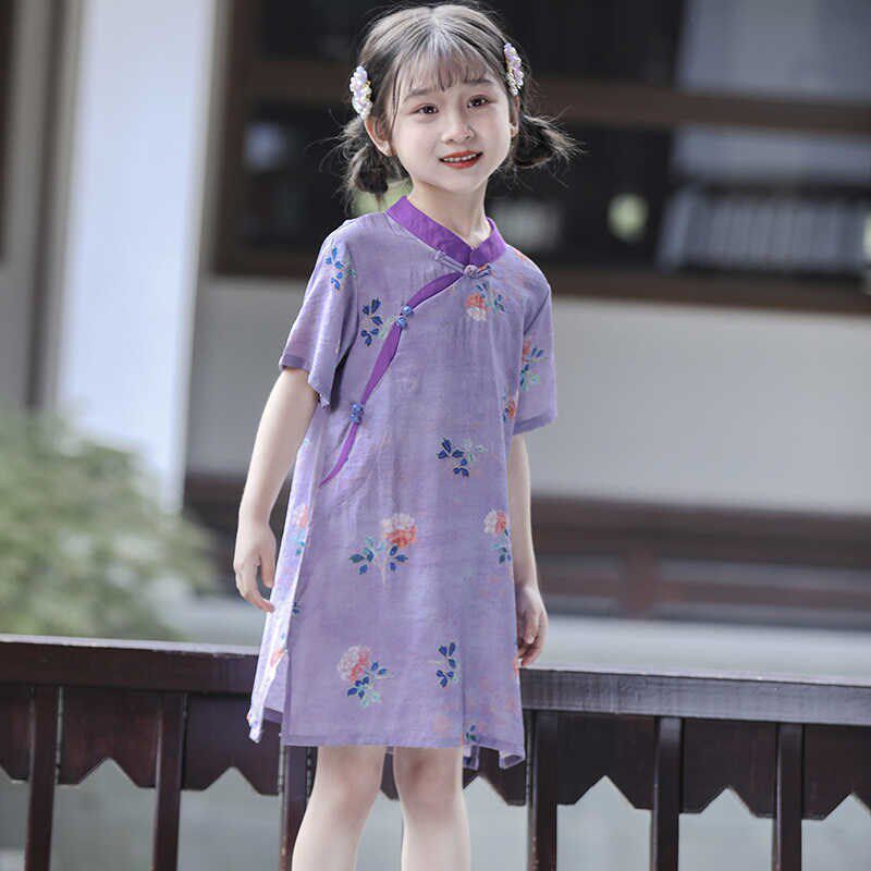儿童旗袍2024年夏季轻薄中国风连衣裙女童新中式童装宽松复古裙子