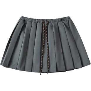 简约百搭学院风抽绳松紧腰灰色百褶裙女甜辣防走光A字半身裙短裙