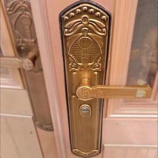 大门双开门别墅门进户门锁古铜色通用把手235孔距大门锁把法老黄