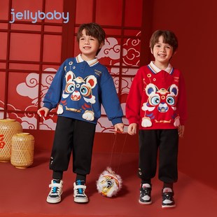 童装男童套装秋冬款宝宝红色衣服冬季加绒儿童卫衣裤子两件套冬装