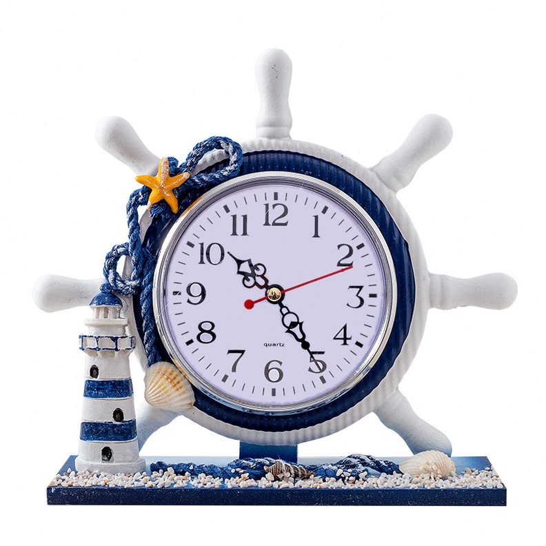卧室装饰台钟 客厅木质钟表摆件 地中海航海舵手座钟 台钟