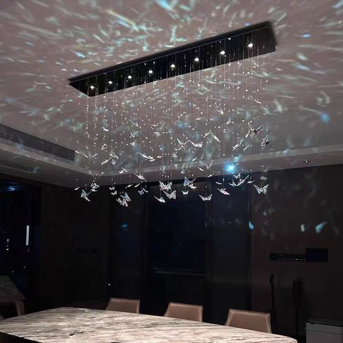 餐厅灯创意幻彩蝴蝶水晶吊灯现代轻奢高级感艺术吧台岛台氛围灯具