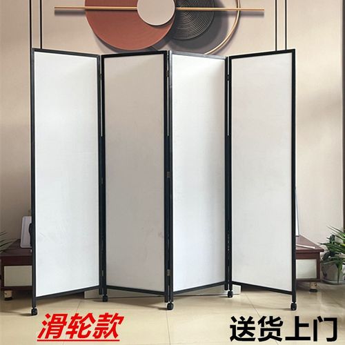 新式滑轮移动屏风隔断客厅卧室入户玄关可折叠收放实木墙遮挡家用