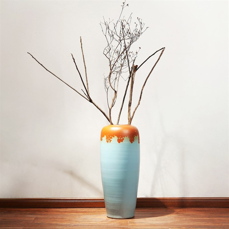 现代简约陶瓷落地花瓶颜色釉窑变陶罐客厅酒店别墅摆件插花装饰品