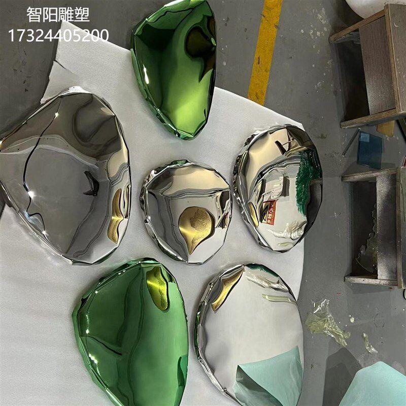 室内鹅卵石水滴创意挂件家居酒店壁饰美陈金属镜面雕塑