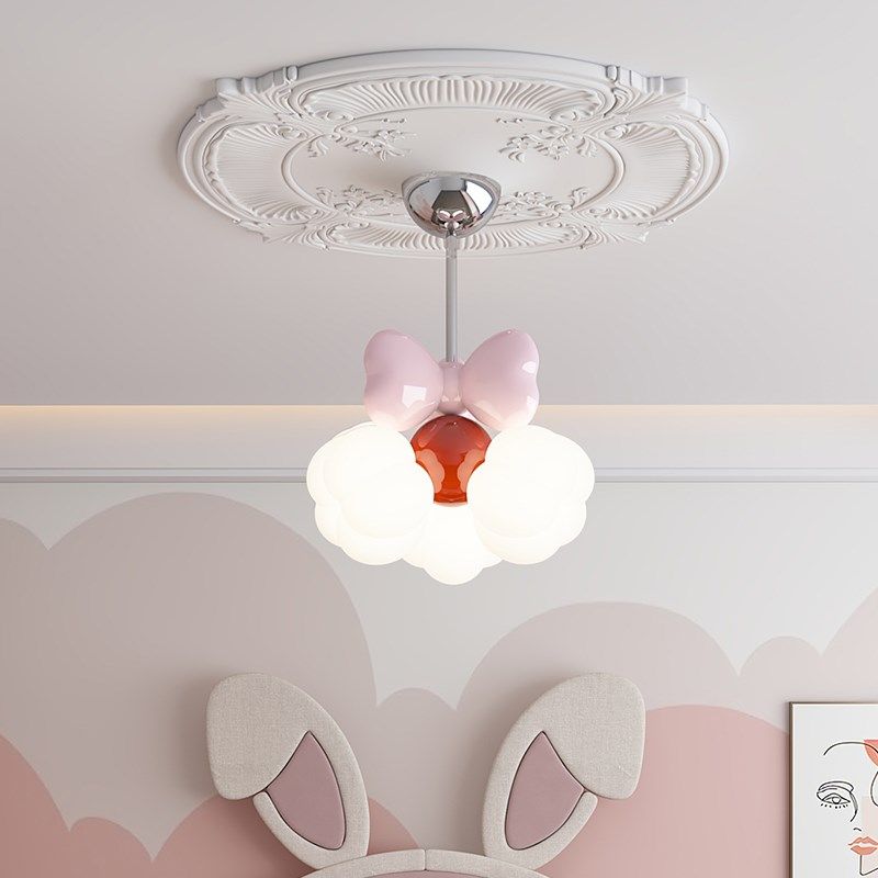 奶油风儿童房吊灯创意蝴蝶结棉公房全光谱护眼粉色爱灯具,家装灯饰光源,儿童房吊灯,淘宝优惠券,粉丝福利购,淘宝优惠卷