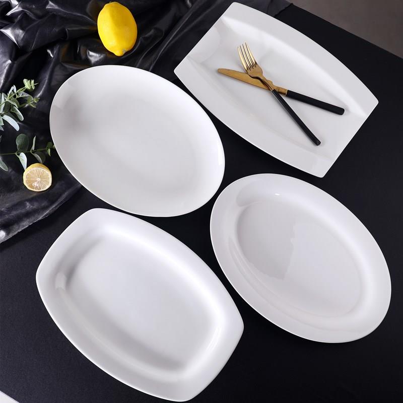 纯白色椭圆鱼盘景德镇骨瓷餐具长方形大号鱼盘菜盘子家用蒸鱼盘子