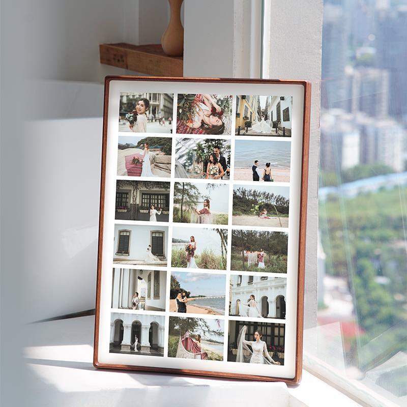 婚纱照挂墙相框洗照片48宫格画框定制情侣多张照片组合实木相片框