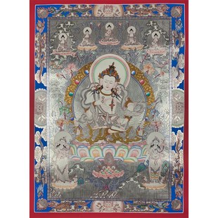 唐卡手绘尼泊尔客厅玄关银箔文殊菩萨金刚萨埵西藏唐卡装 饰挂画