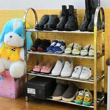 新款优质不锈钢鞋架多层金属置物柜经济型L简易收纳室内外门厅寝