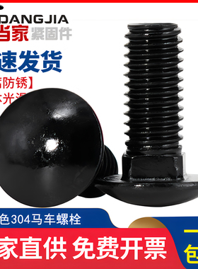 黑色304不锈钢小头马车半圆方颈 镀黑锌桥架扁头四方螺丝M4M5M6M8