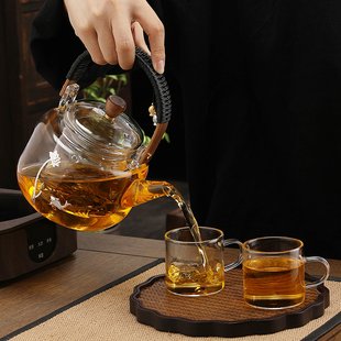 加厚耐热B蒸煮茶家用烧水茶具电陶炉煮茶 提梁镶银玻璃煮茶壶套装