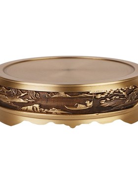 黄铜铜缸底座桌面两用烟灰缸大号聚宝盆山水底座金属座架复古做旧