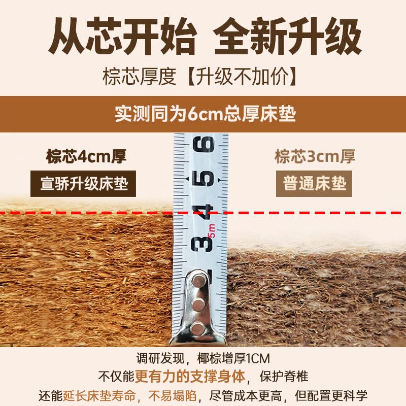 棕垫天然椰棕床垫棕榈垫儿童家用卧室护腰护脊硬垫出租房用可折叠