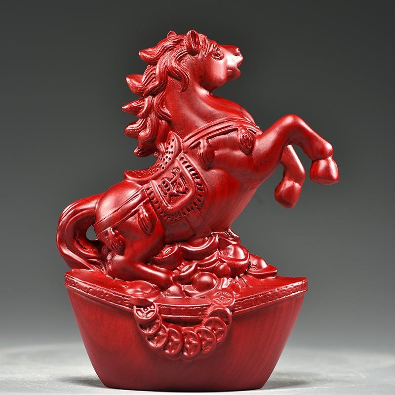 红花梨木雕马摆件实木质马到成功家居客厅办公桌面摆设红木工艺品