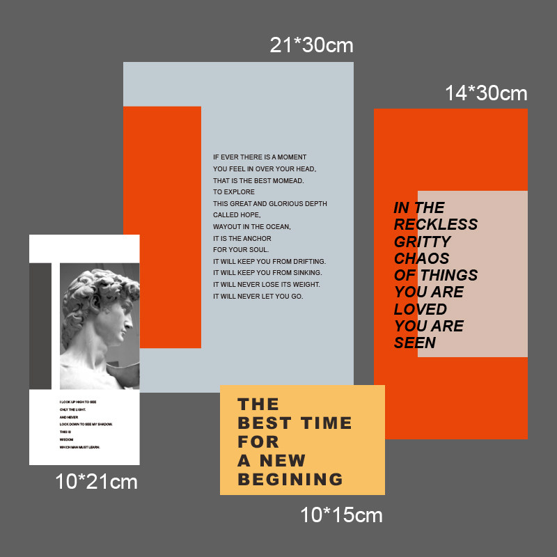 Ornge 橙色灰色石膏 撞色装饰画卡片 in英文墙贴小海报张