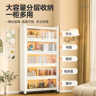 家用钢制c书柜儿童书架落地储物柜收纳柜子客厅玻璃展示柜一体靠