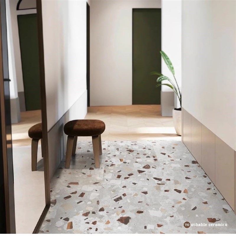 起伏细腻面哑光彩色水磨石地砖卫生间H防滑地砖玄关地板砖背景墙