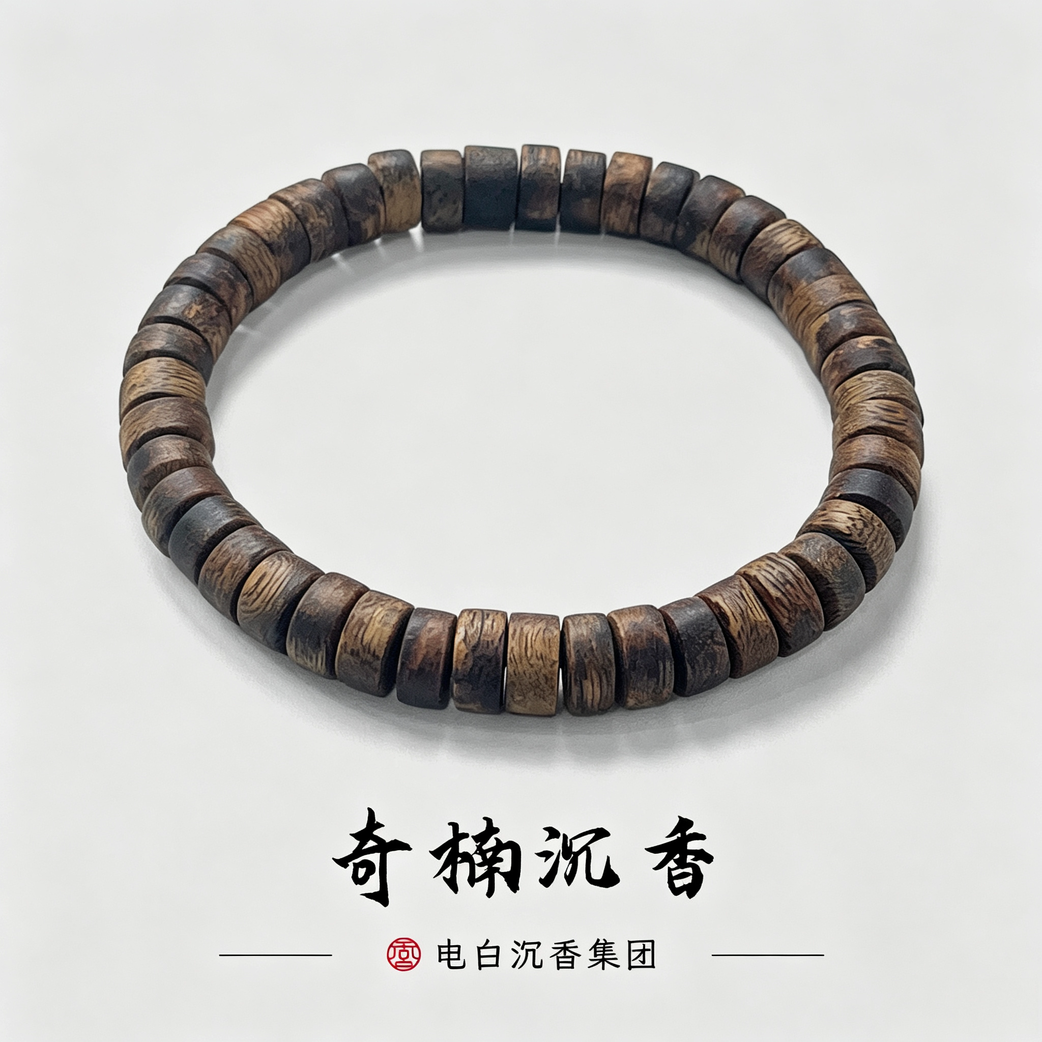 电白沉香金沙叶厚片珠单圈手串