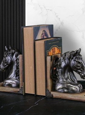 美式复古马头书挡摆件 树脂办公室书房书架玄关房间装饰工艺品