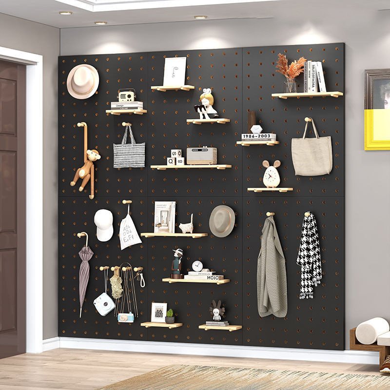 洞洞板实木定作壁挂木质展示架墙上装饰搁板入户玄关收纳架置物架