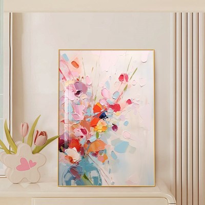 奶油风抽象花卉桌面摆画大芬村油画肌理感客厅装饰画彩绘餐厅挂画