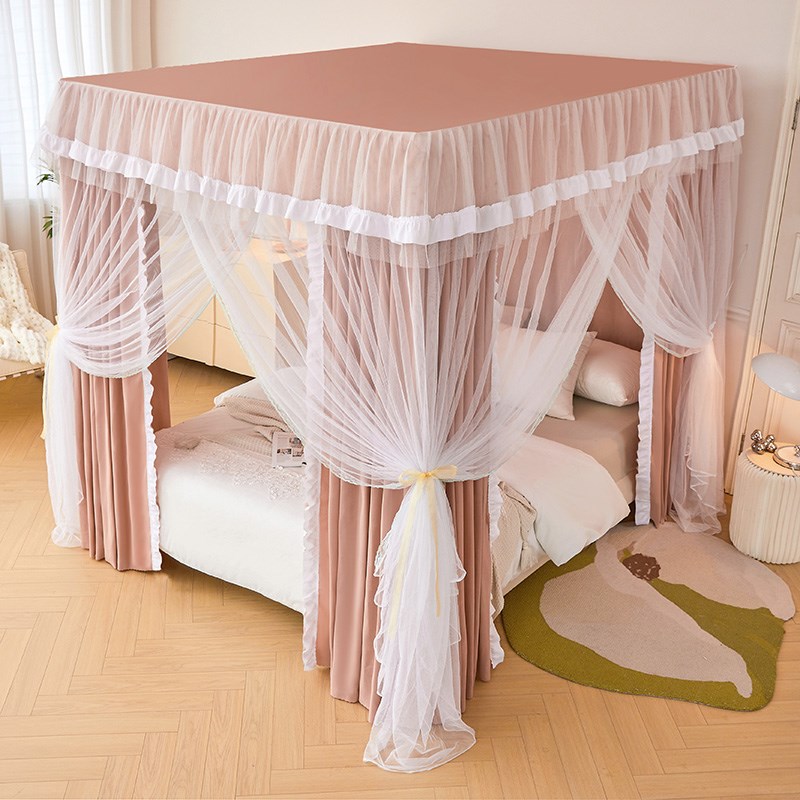 遮光宫廷蚊帐床幔床帘公主风封闭一体式防尘落地式双人床家用1.8m