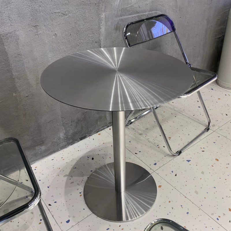 简约工业风咖啡桌网红奶茶店圆桌创意不锈钢桌子商用餐桌椅组合