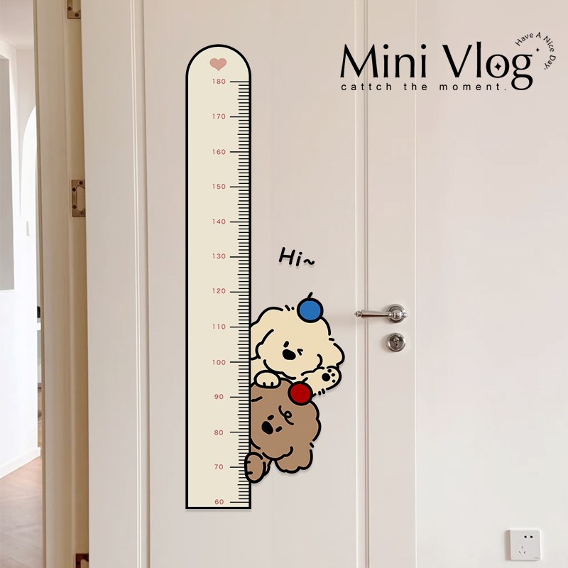 探头小狗身高测量墙贴自粘防水防潮儿童房装饰身高贴可移除不伤墙