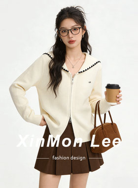 简约韩系温柔风针织开衫软糯双拉链宽松亲肤短款毛衣外套26早春