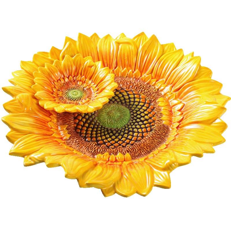 陶瓷水果碗糖果碗水果盘水果盆面包盘装饰早餐盘两格蘸料盘向日葵,家居饰品,装饰盆,淘宝优惠券,粉丝福利购,淘宝优惠卷