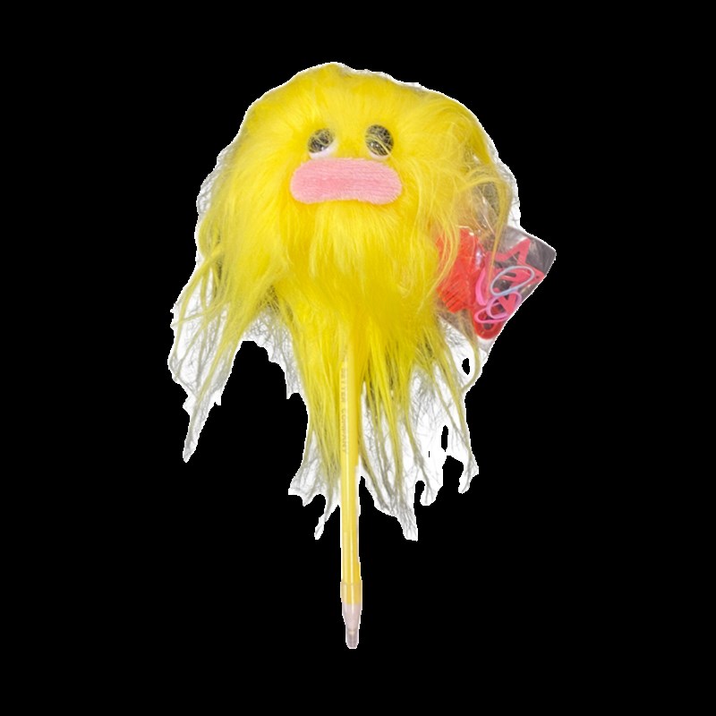 以编头发的炸毛毛绒娃娃趣味毛绒笔签字笔黑色圆珠笔写字笔学生