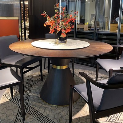 工匠精神现代简约圆形餐桌转盘家用轻奢高级感实木圆桌小户型饭桌