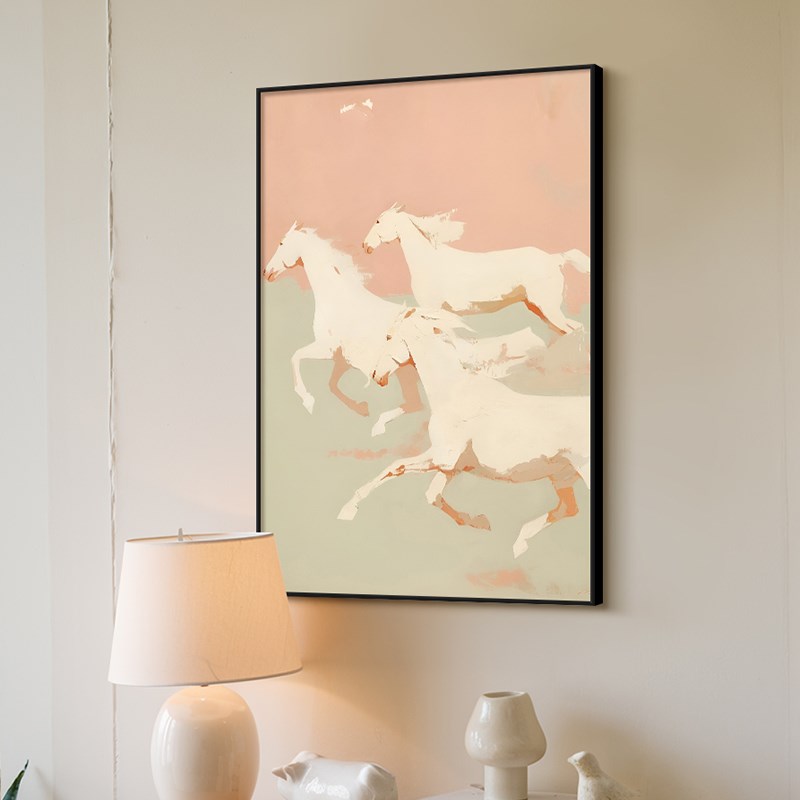 《白马》法式复古餐厅装饰画中古风客厅沙发背景墙挂画高级感壁画图片